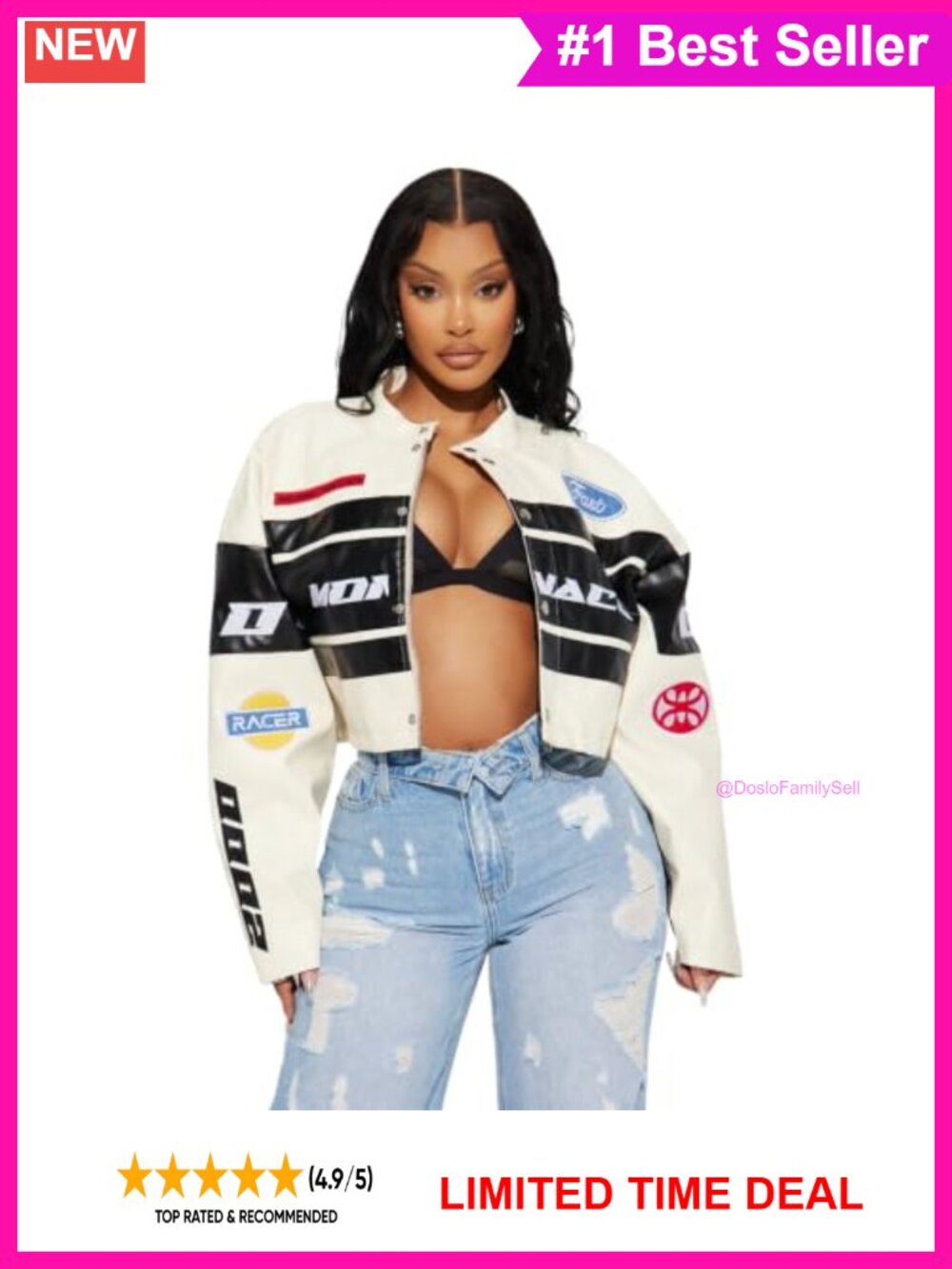 Faux Leather Racer Moto Biker Jacket Cropped Zip Up